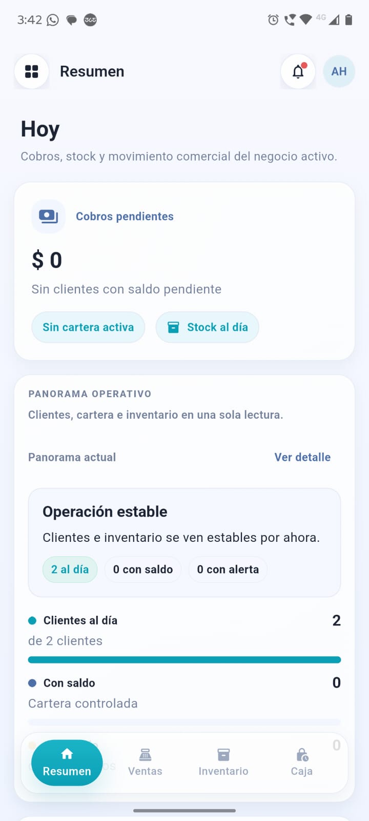 Pantalla home mobile de Ventwo